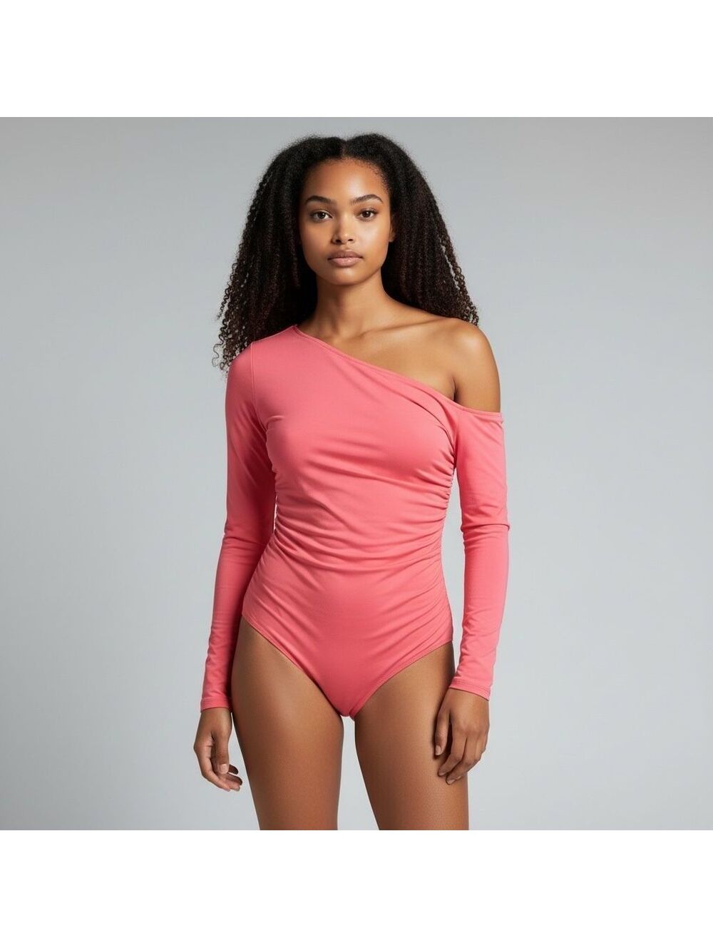 NWT C&V Chelsea & Violet Long Sleeve Off-the-Shoulder Thong Bodysuit, Large